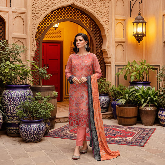 Unstitched Printed Karandi 3 Piece