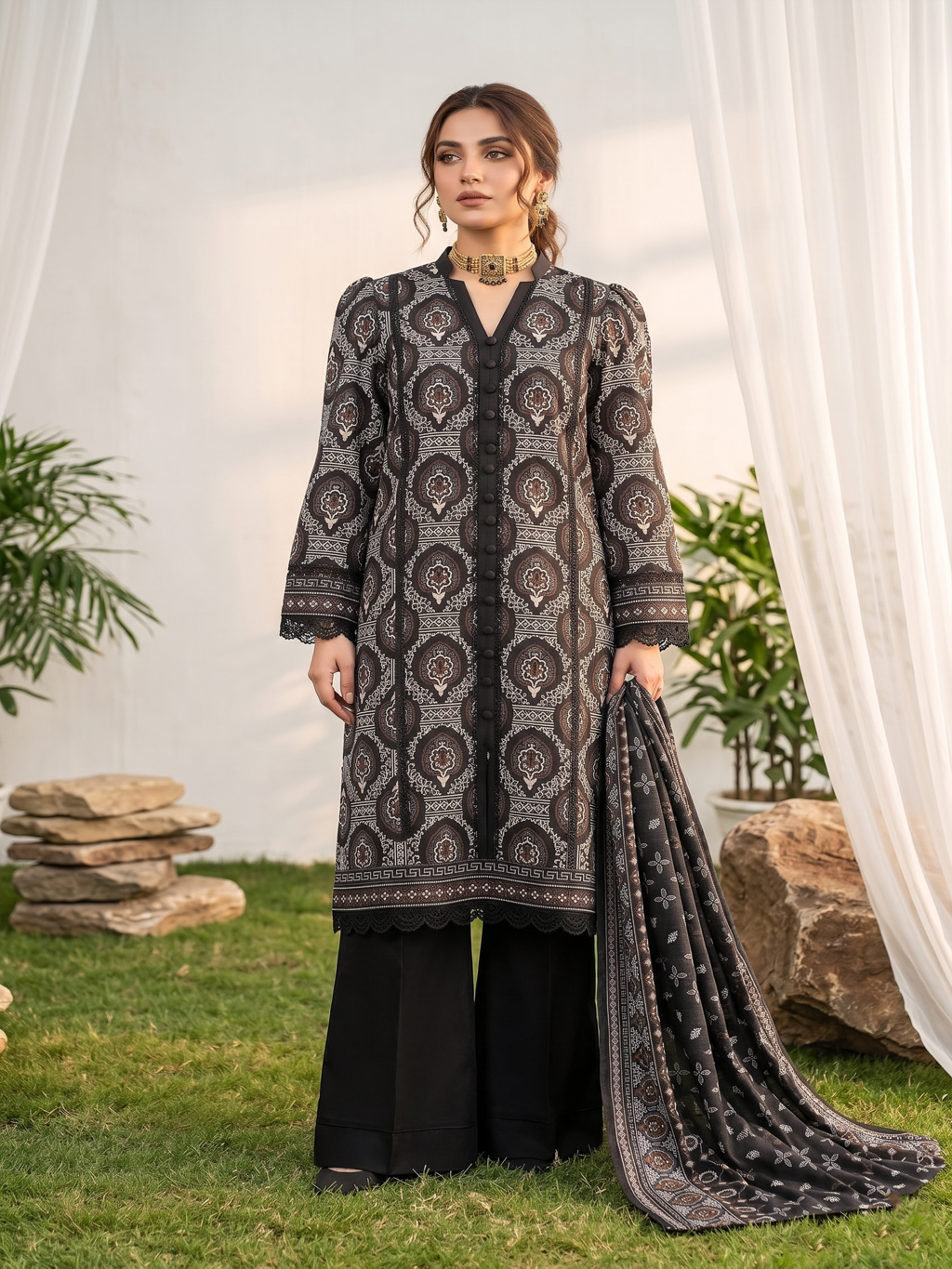 Unstitched Printed Lawn 3 Piece Suit