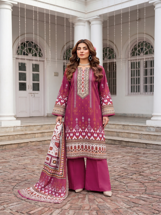 Unstitched Printed Lawn 3 Piece Suit