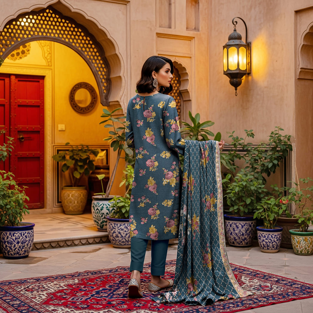 Unstitched Printed Karandi 3 Piece