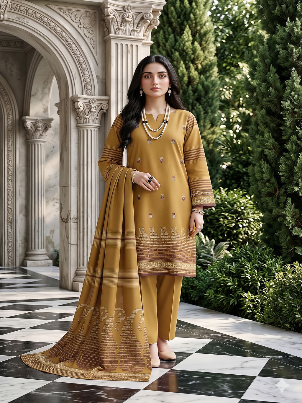 Jacquard Brosha Lawn 3 Piece Suit Unstitched