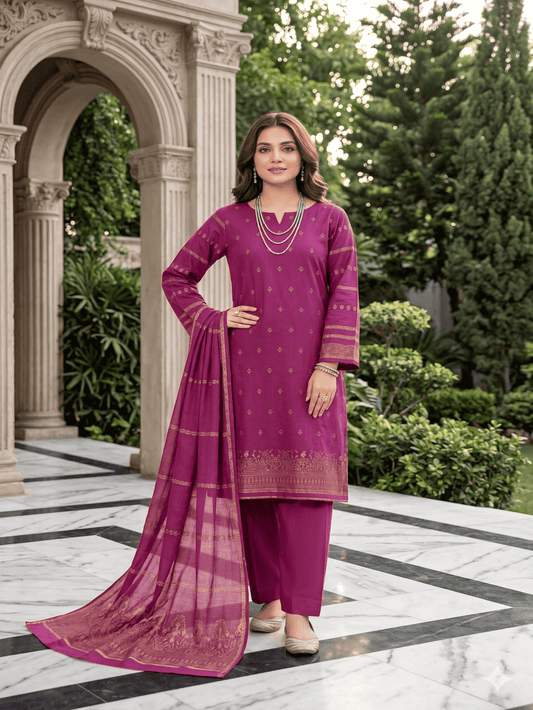 Jacquard Brosha Lawn 3 Piece Suit Unstitched