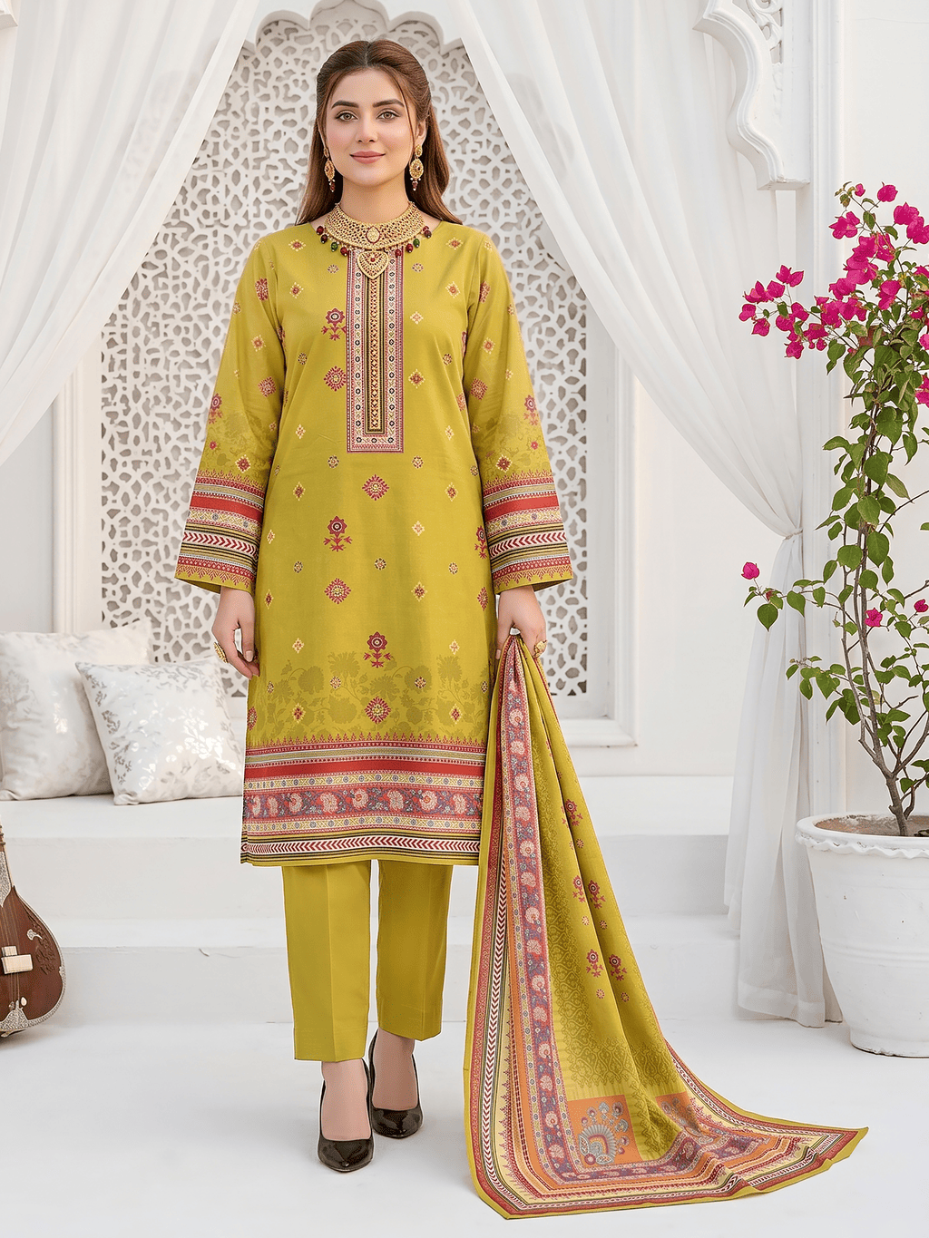 Unstitched Printed Lawn 3 Piece Suit