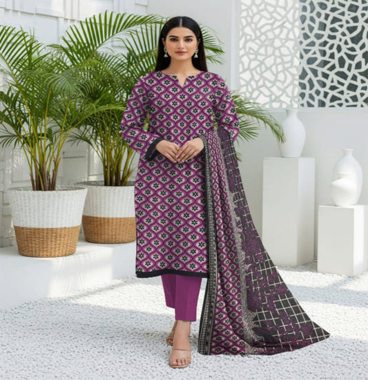 Unstitched Printed Lawn 3 Piece