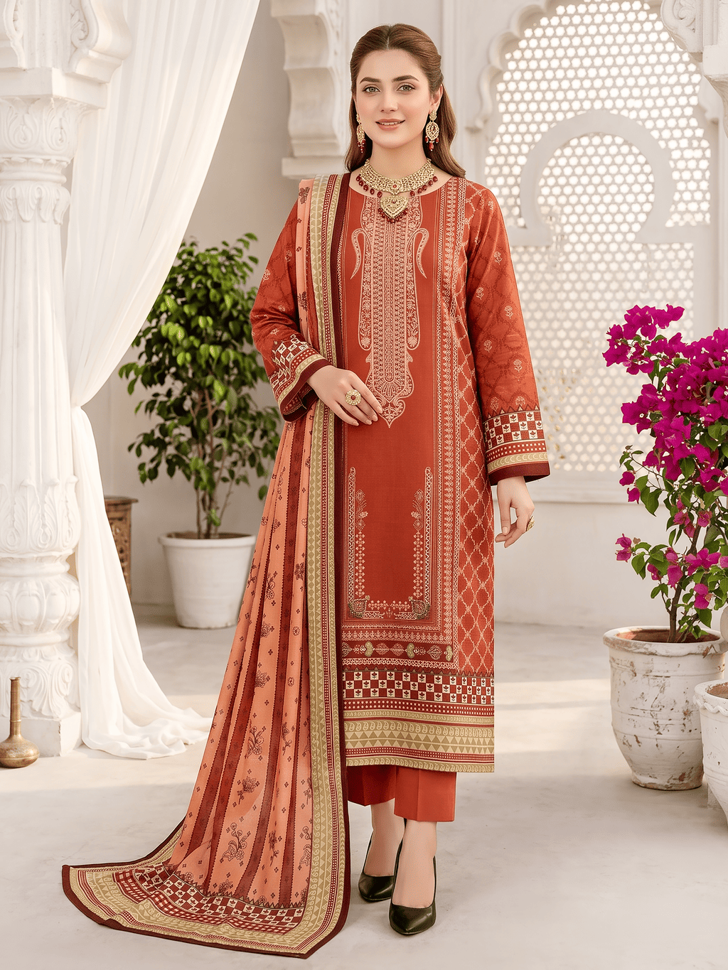 Unstitched Printed Lawn 3 Piece Suit