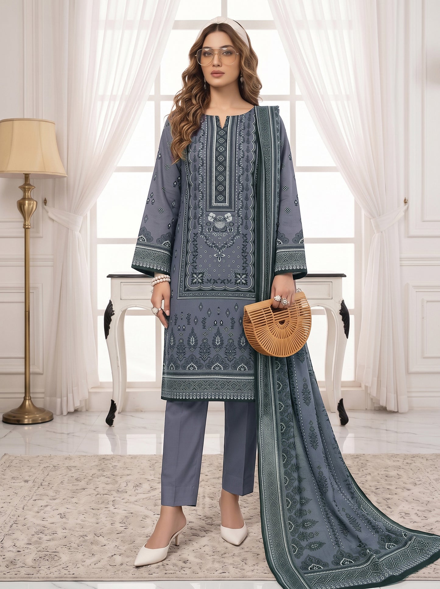 Unstitched Printed Lawn 3 Piece