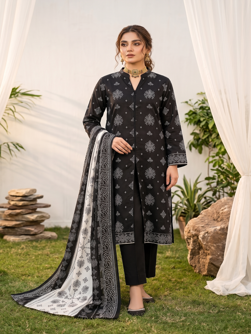 Unstitched Printed Lawn 3 Piece Suit