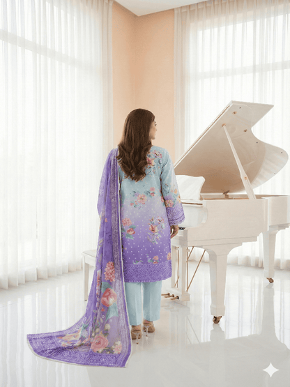 Unstitched Embroided Lawn Print 3 Piece