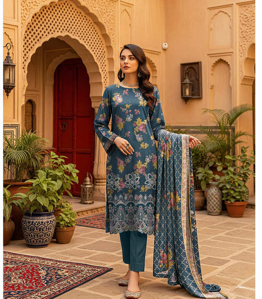 Unstitched Printed Karandi 3 Piece