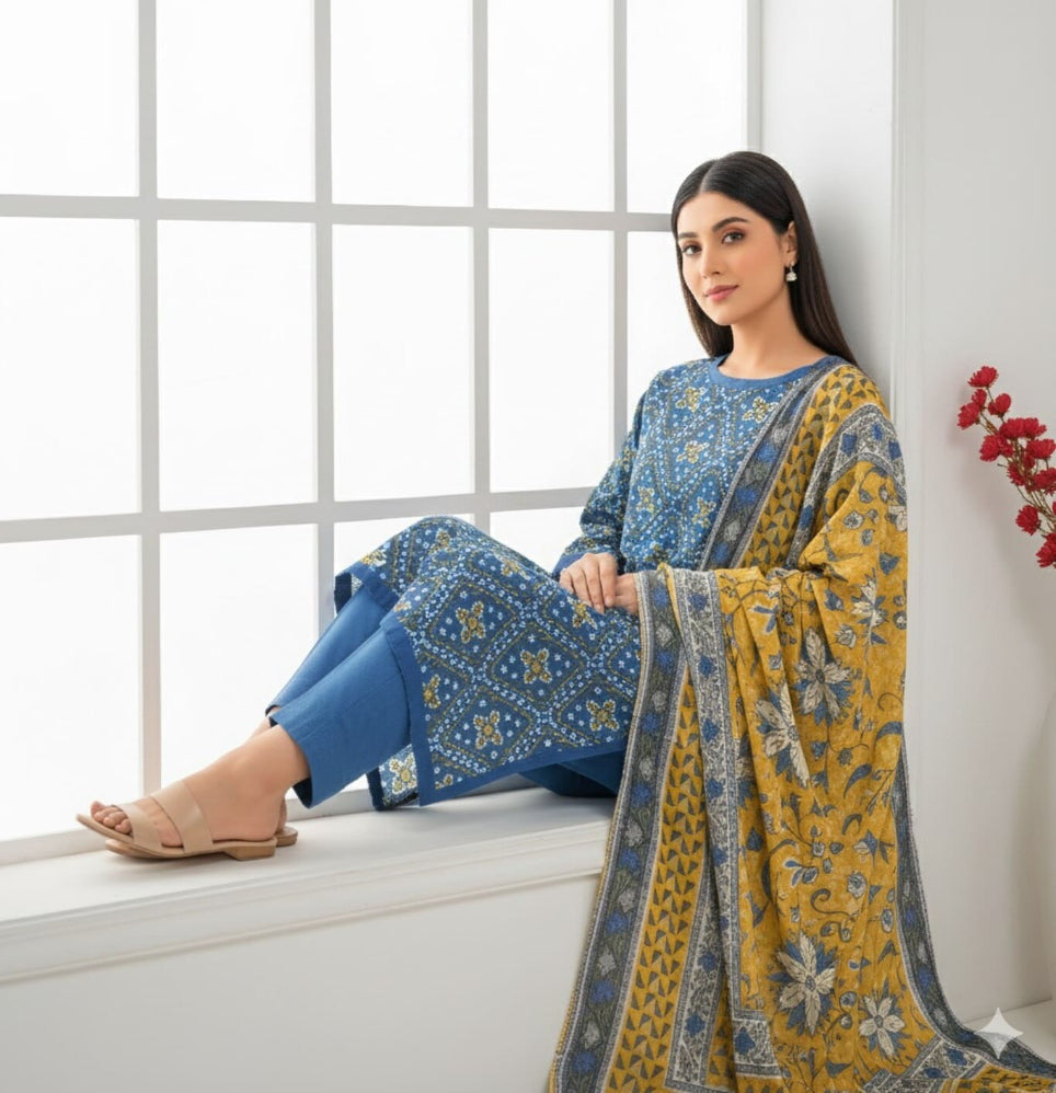 Unstitched Printed Lawn 3 Piece