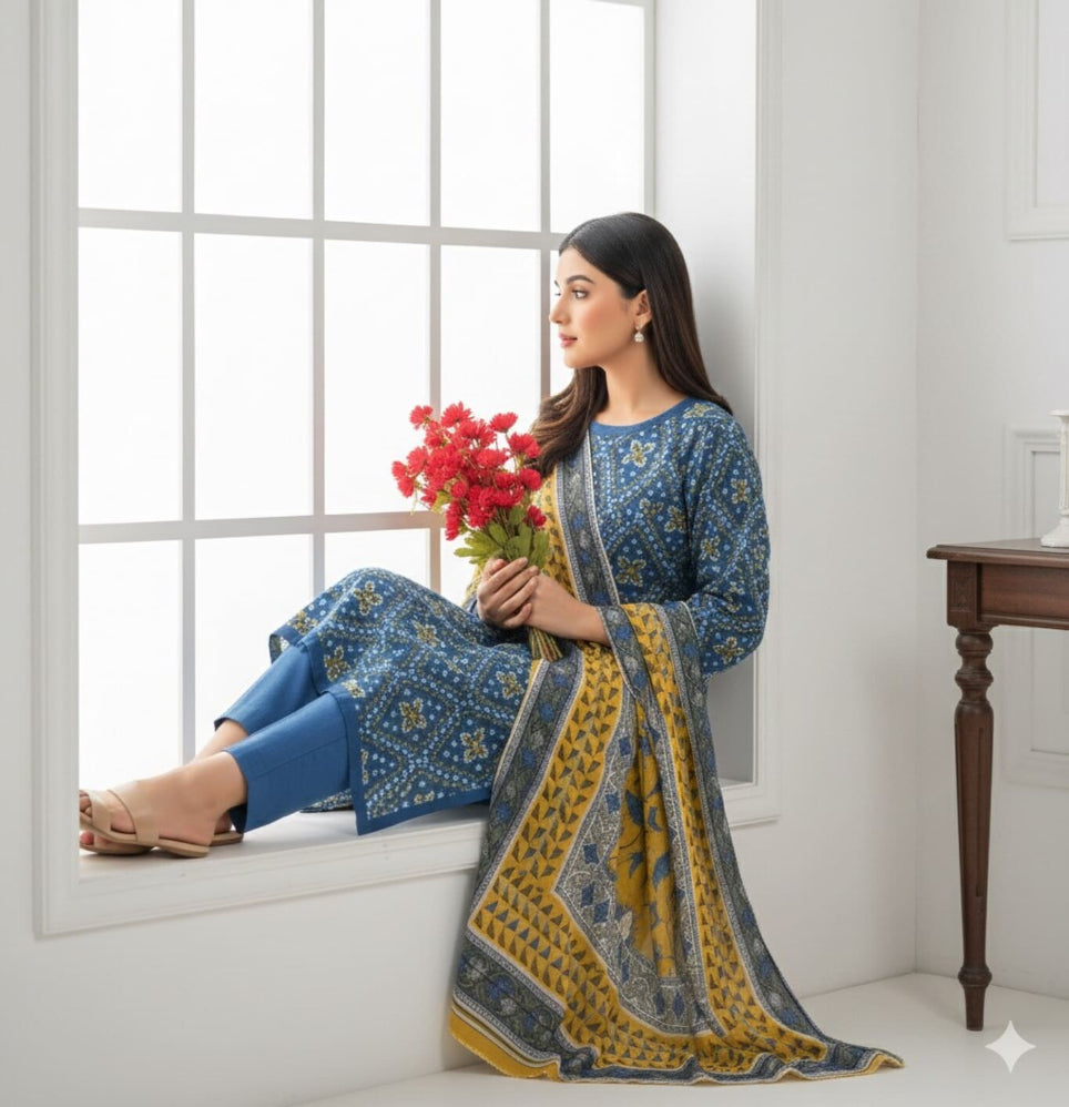 Unstitched Printed Lawn 3 Piece