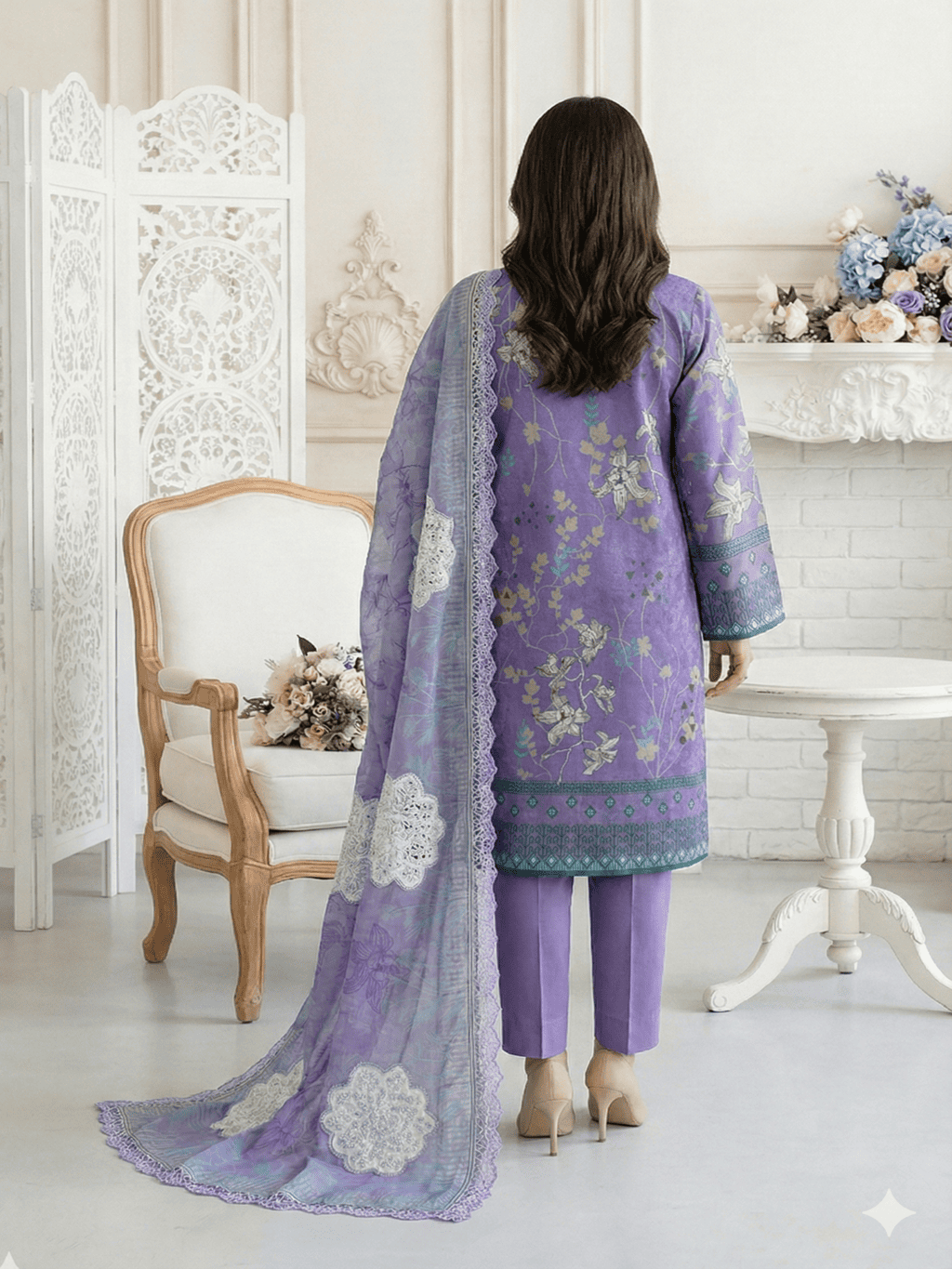 Unstitched Embroided Digital Print Lawn 3 Piece