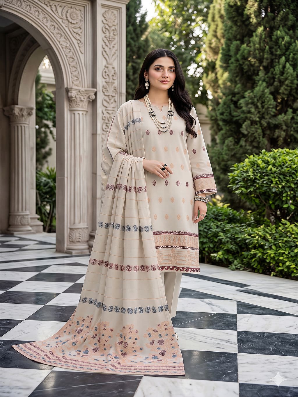 Jacquard Brosha Lawn 3 Piece Suit Unstitched