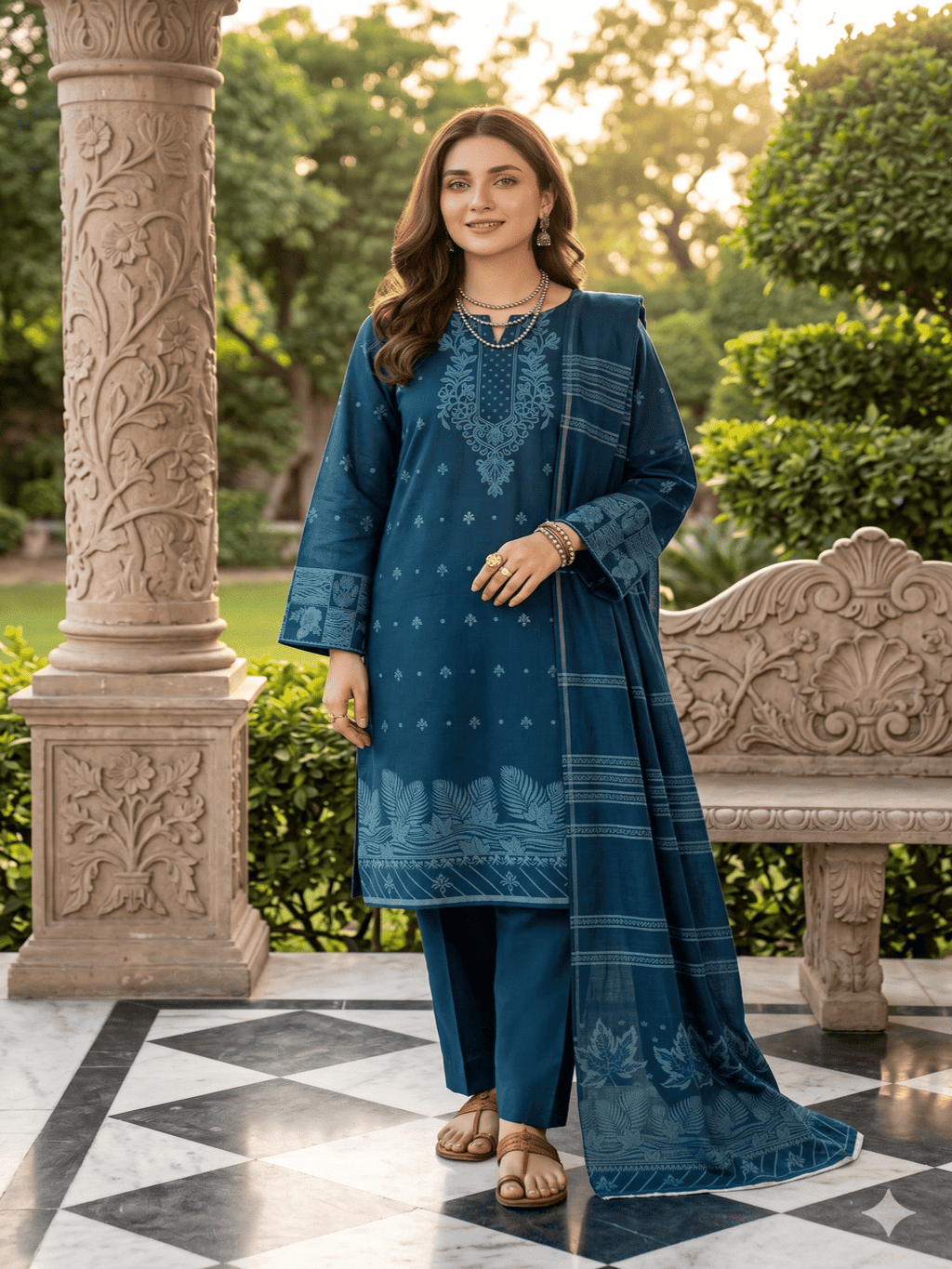 Jacquard Brosha Lawn 3 Piece Suit Unstitched