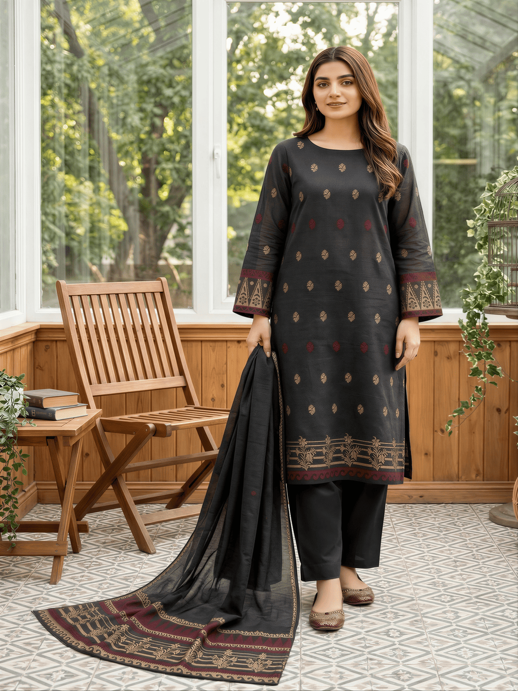Jacquard Brosha Lawn 3 Piece Suit Unstitched