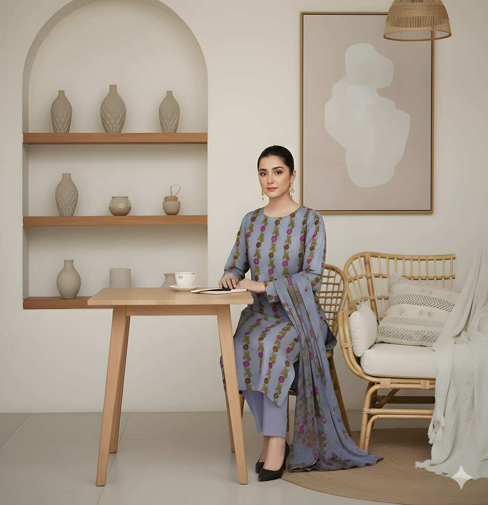 Unstitched Printed Lawn 3 Piece