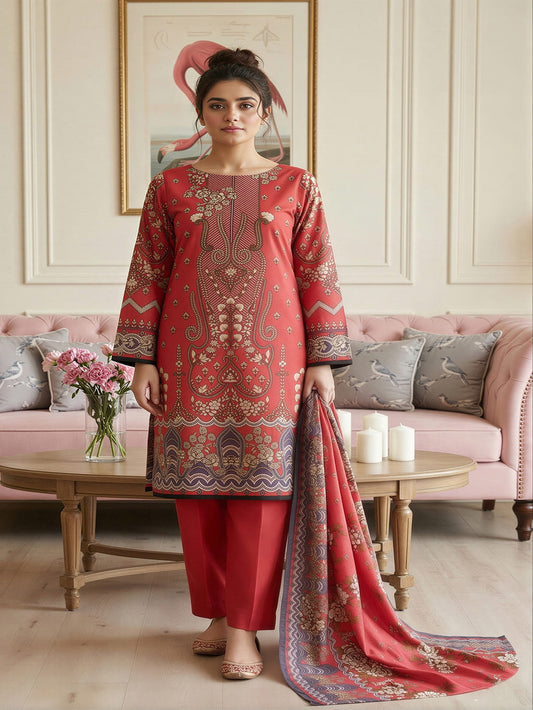 Unstitched Printed Lawn 3 Piece Suit