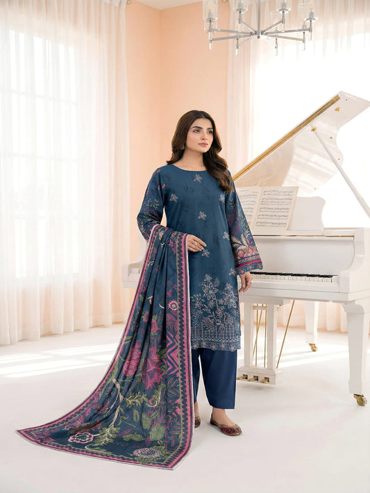 Unstitched Embroided Lawn Print 3 Piece