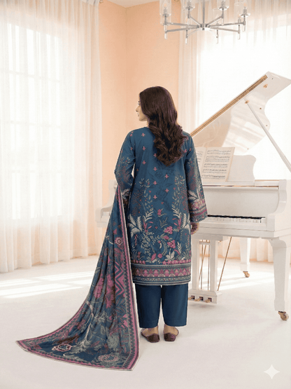 Unstitched Embroided Lawn Print 3 Piece