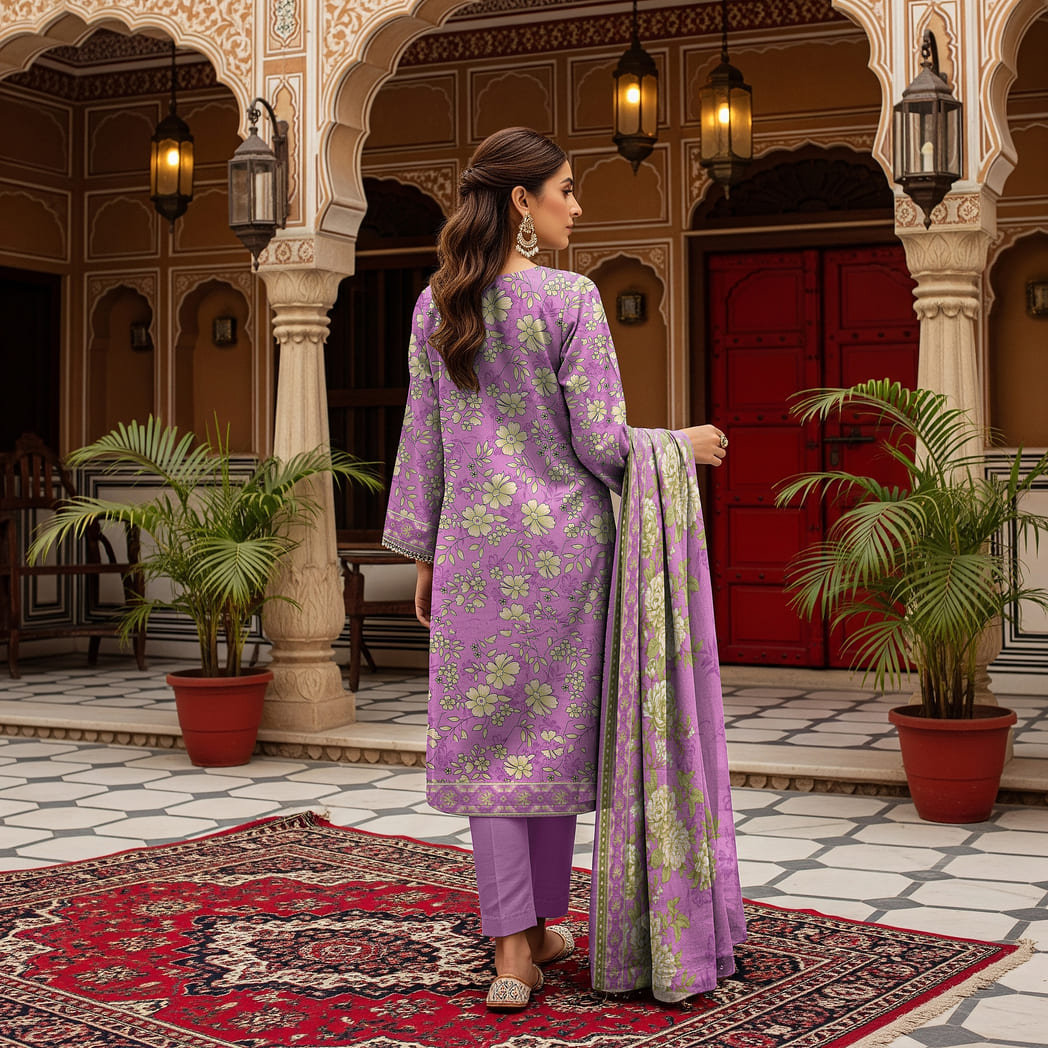 Unstitched Printed Karandi 3 Piece