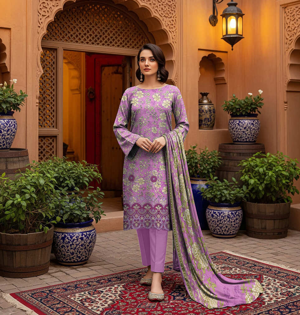 Unstitched Printed Karandi 3 Piece