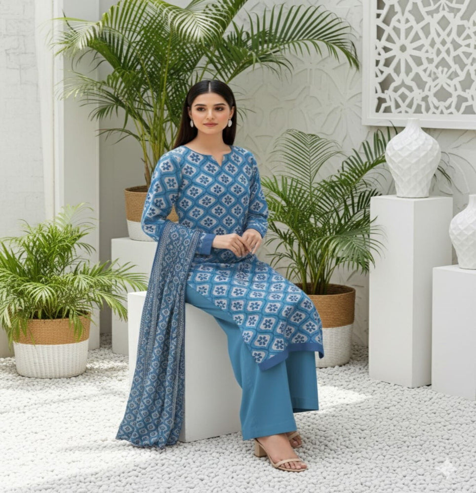 Unstitched Printed Lawn 3 Piece