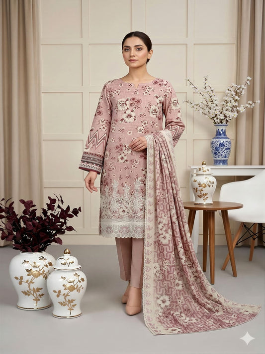 Digital Printed Embroided Lawn 3 Piece Suit Unstitched
