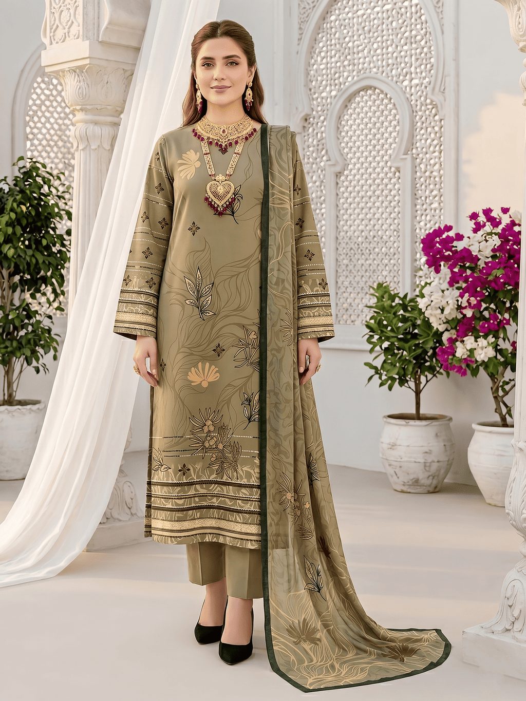 Unstitched Printed Lawn 3 Piece Suit