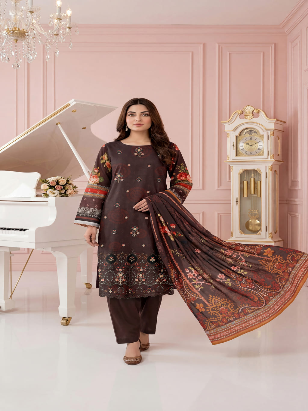 Unstitched Embroided Lawn Print 3 Piece