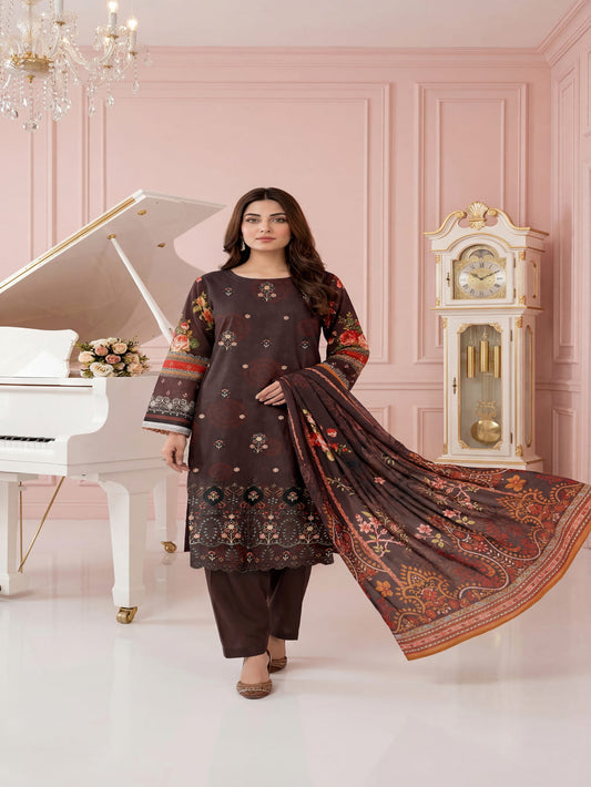 Unstitched Embroided Lawn Print 3 Piece