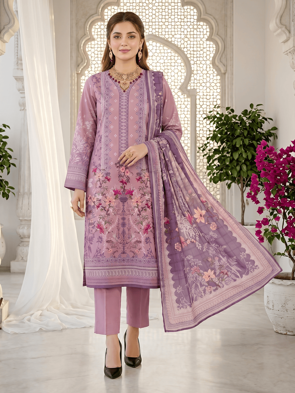 Unstitched Printed Lawn 3 Piece Suit