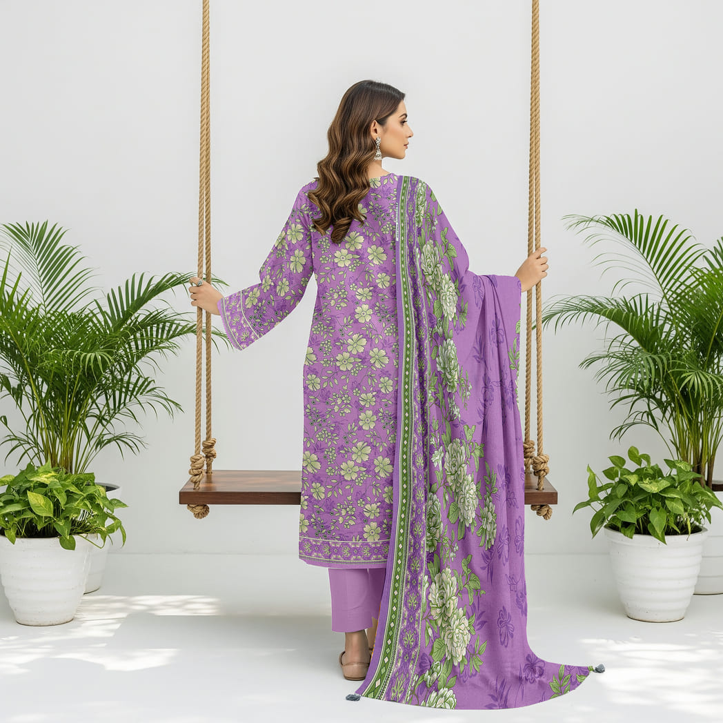 Unstitched Printed Karandi 3 Piece