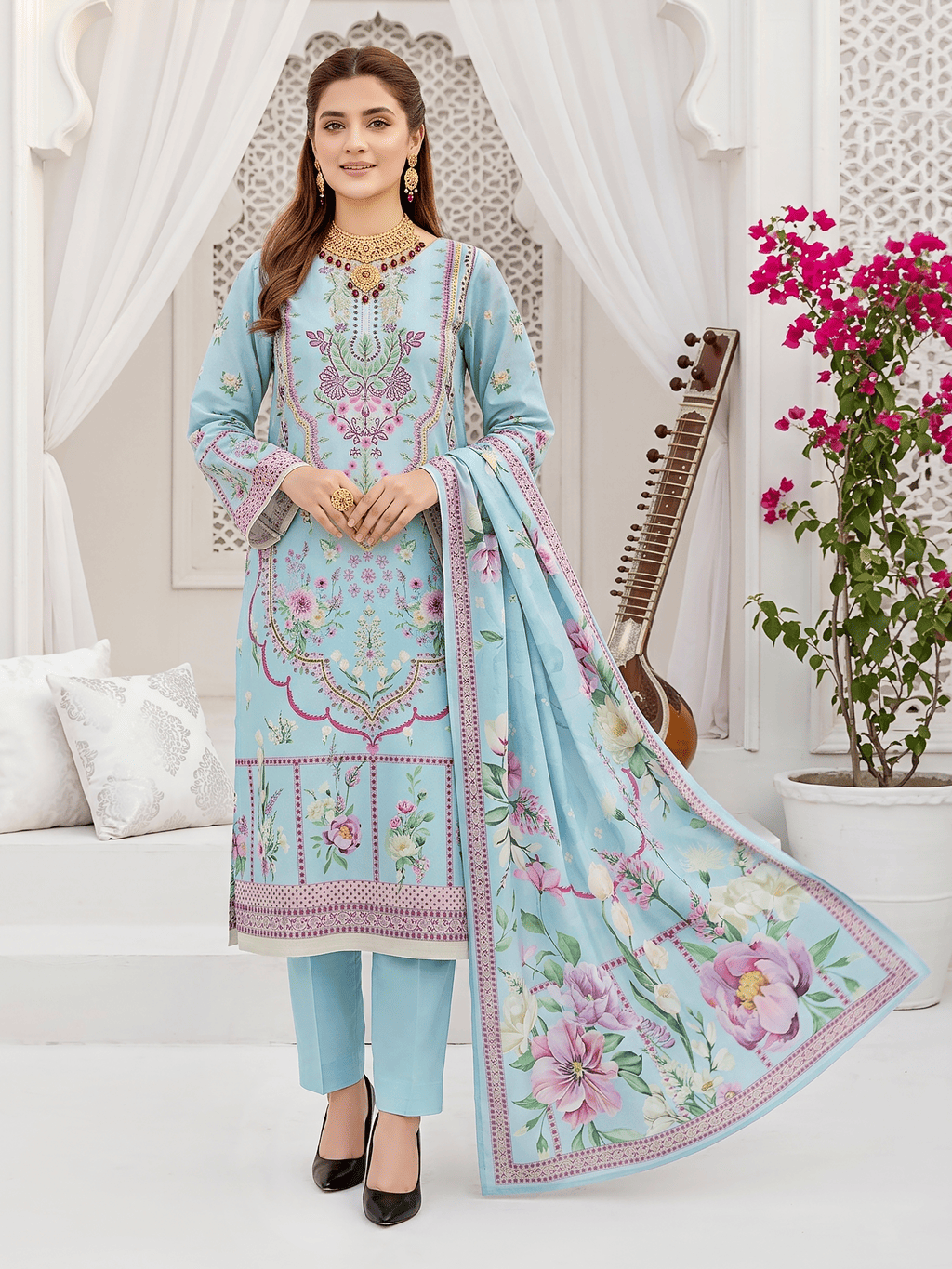 Unstitched Printed Lawn 3 Piece Suit