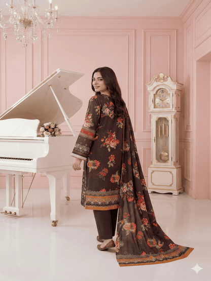 Unstitched Embroided Lawn Print 3 Piece