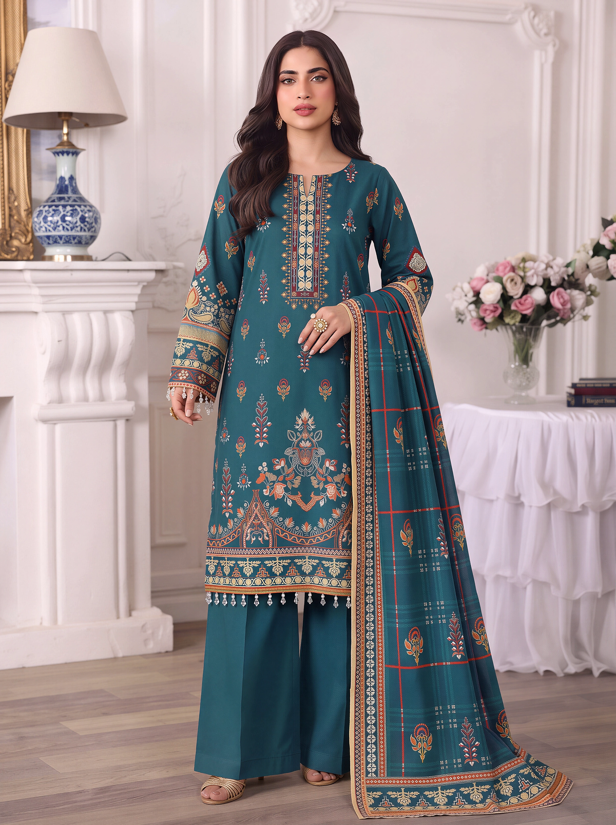 Mayal – 3 Piece Printed Suit  Vol 2 (Design 08)