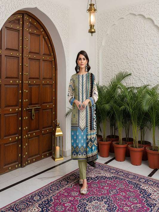 Unstitched Printed Lawn 3 Piece