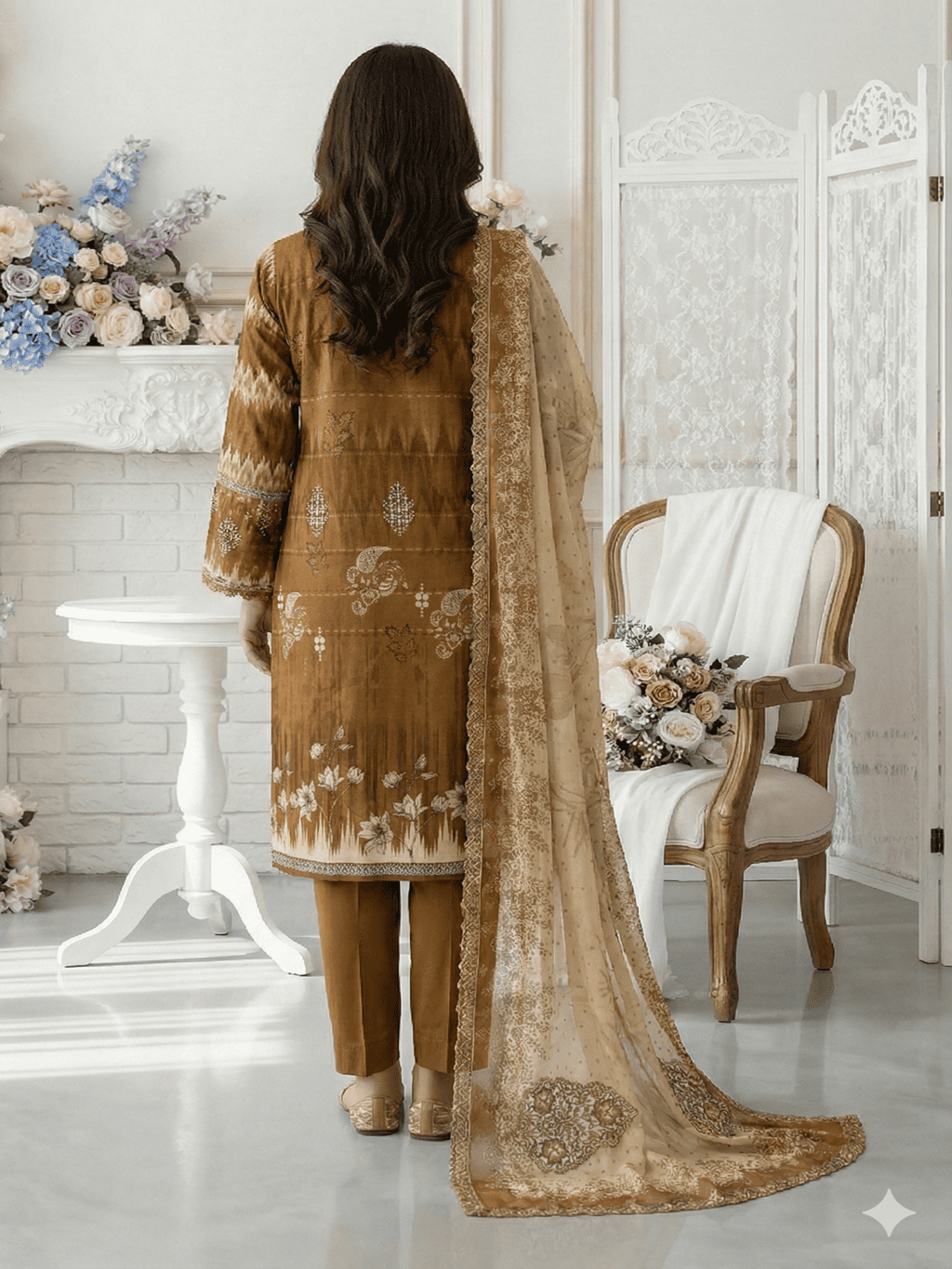 Unstitched Embroided Digital Print Lawn 3 Piece