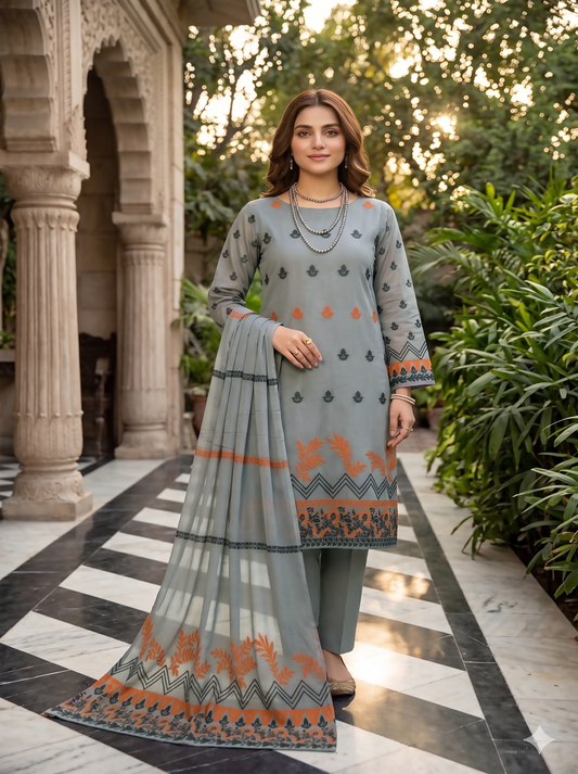 Jacquard Brosha Lawn 3 Piece Suit Unstitched