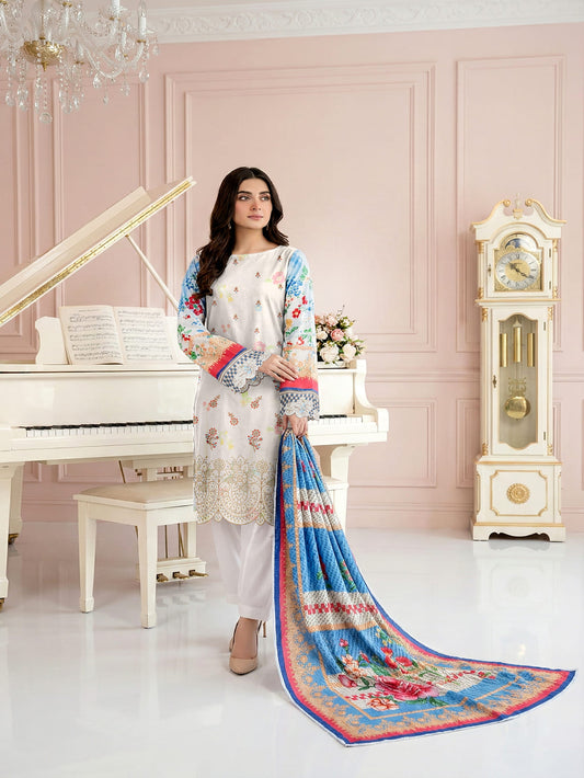 Unstitched Embroided Lawn Print 3 Piece