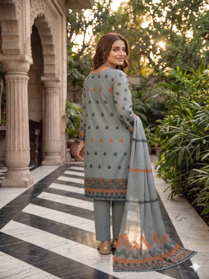 Jacquard Brosha Lawn 3 Piece Suit Unstitched