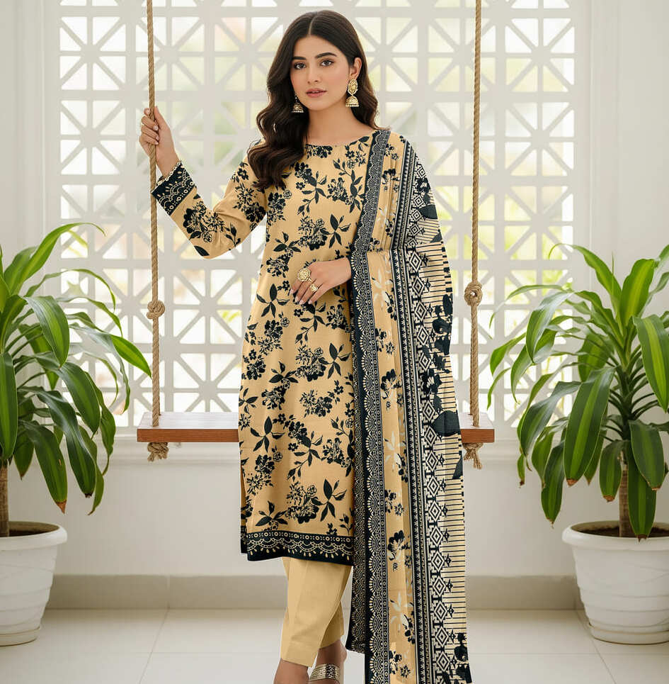 Unstitched Printed Karandi 3 Piece