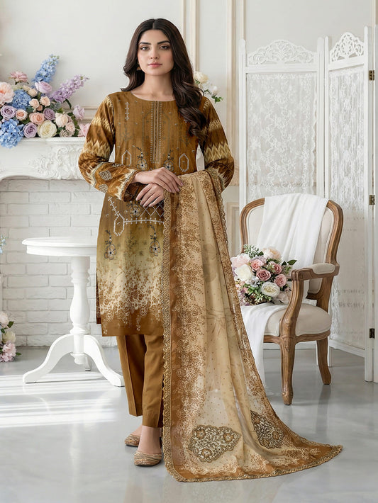 Unstitched Embroided Digital Print Lawn 3 Piece