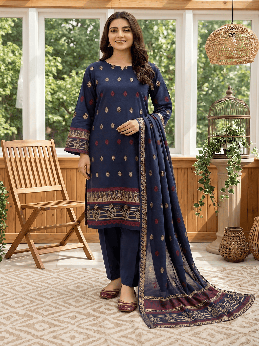 Jacquard Brosha Lawn 3 Piece Suit Unstitched
