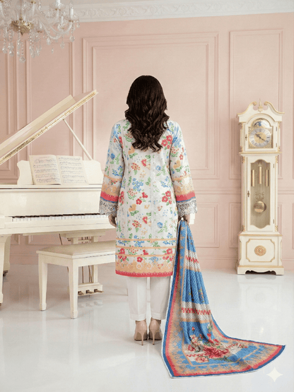 Unstitched Embroided Lawn Print 3 Piece