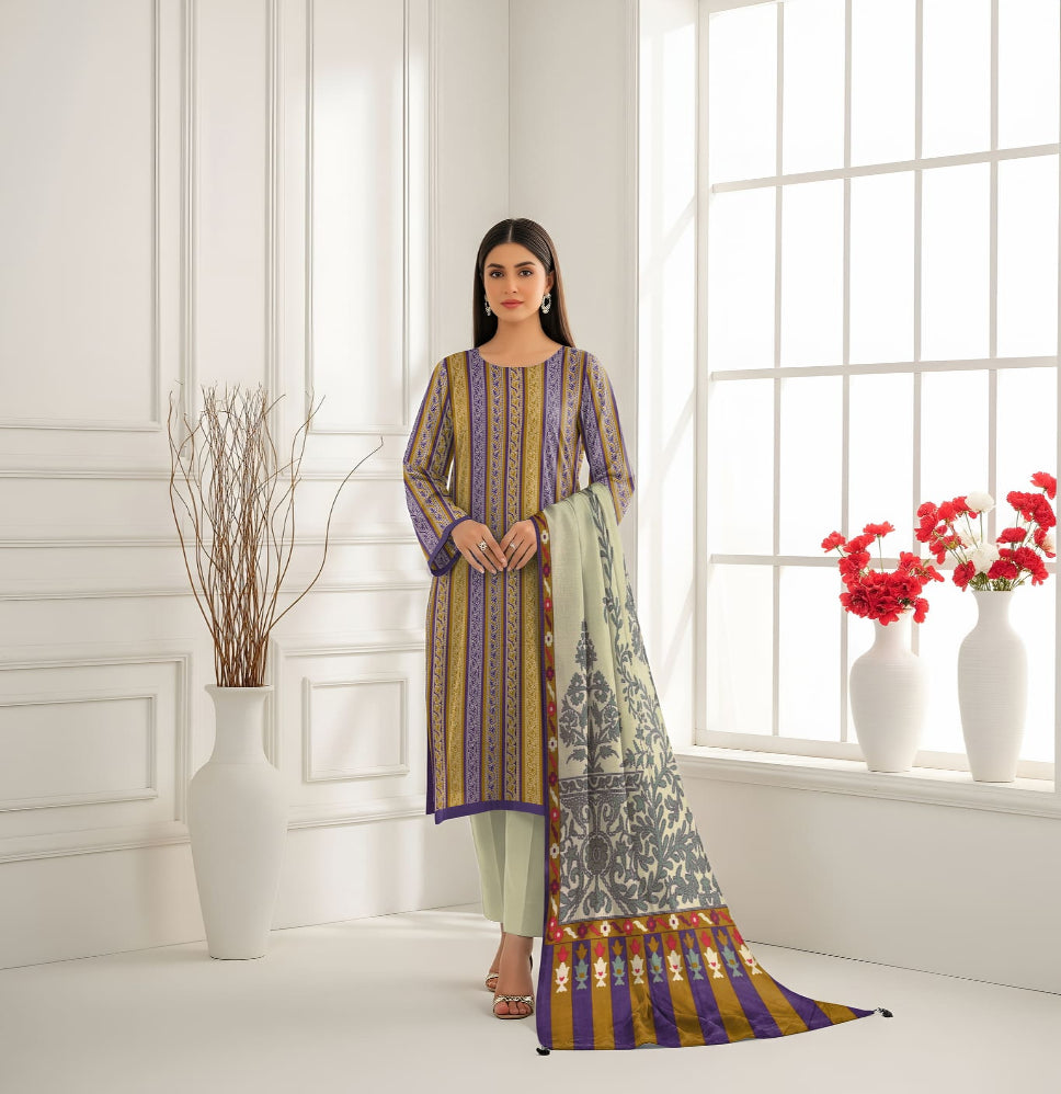 Unstitched Printed Lawn 3 Piece