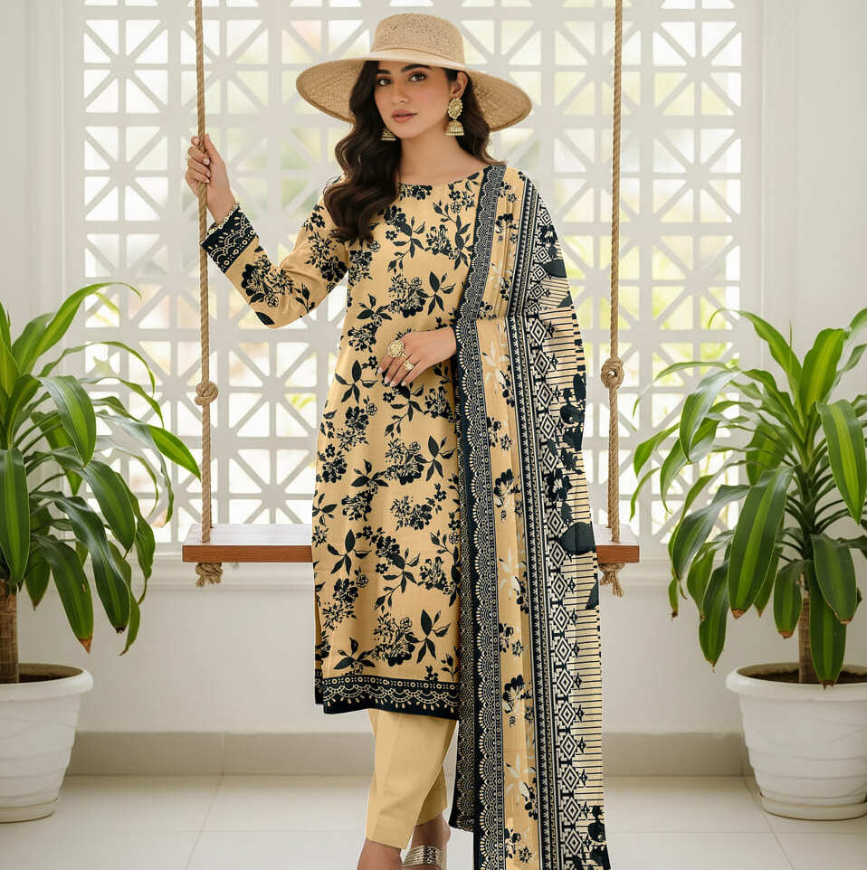 Unstitched Printed Linen Wool 3 Piece