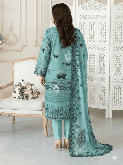 Unstitched Embroided Digital Print Lawn 3 Piece