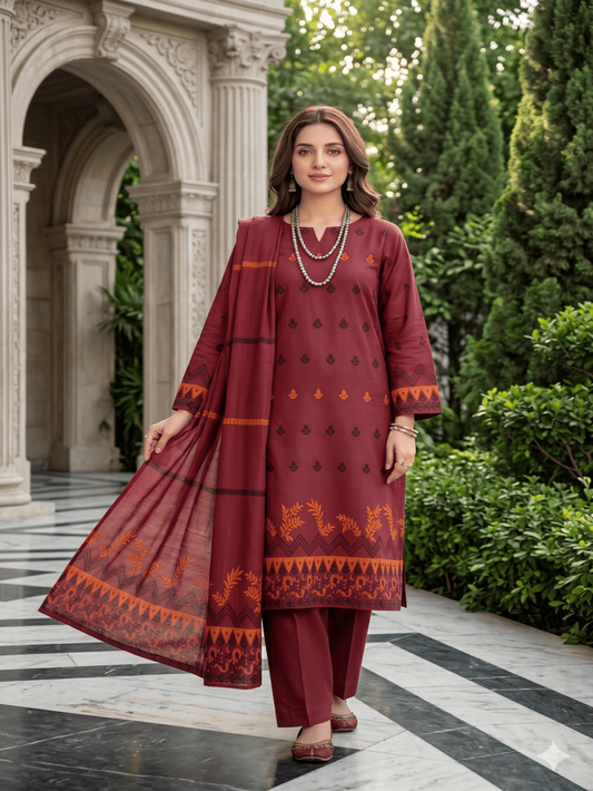Jacquard Brosha Lawn 3 Piece Suit Unstitched