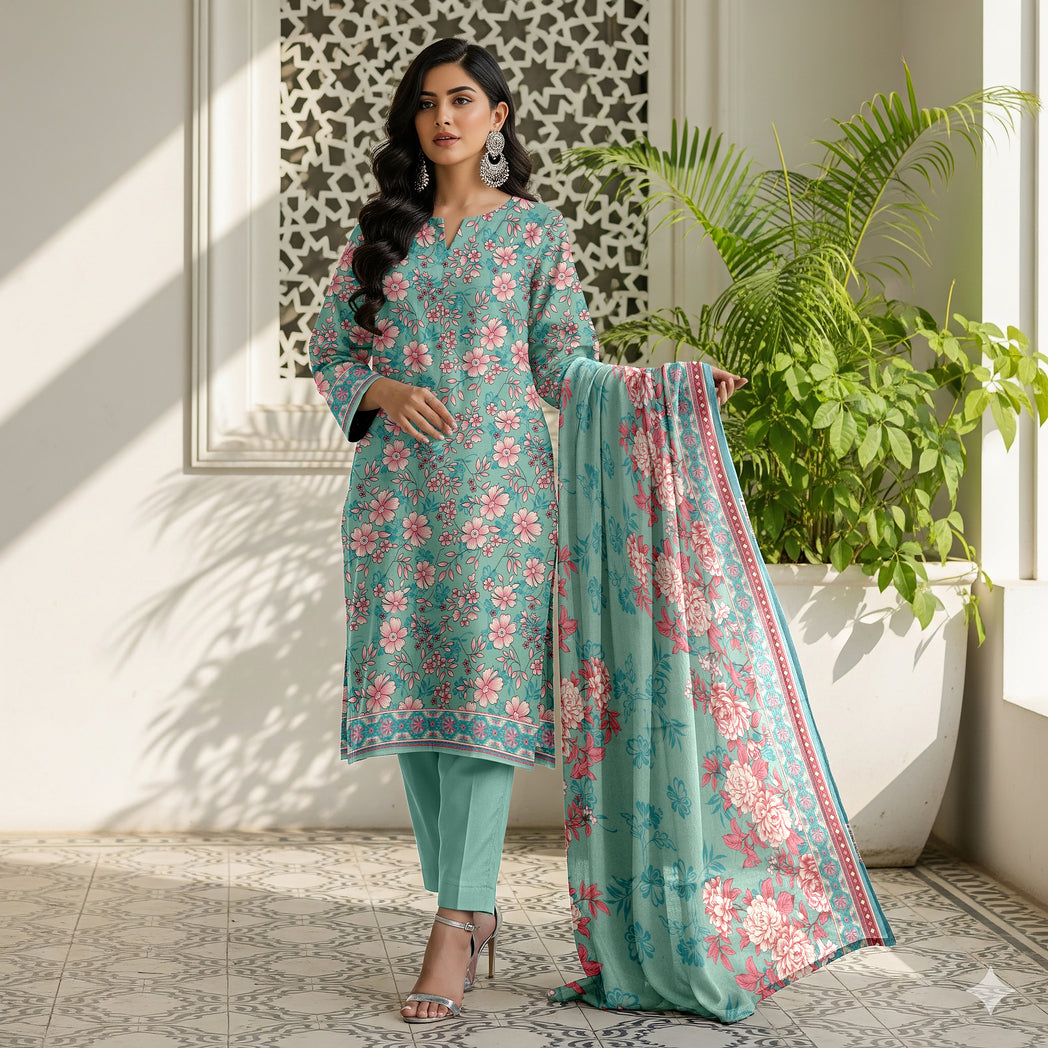 Unstitched Printed Karandi 3 Piece