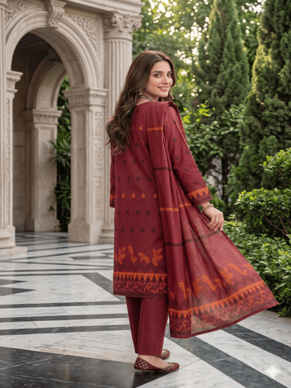 Jacquard Brosha Lawn 3 Piece Suit Unstitched